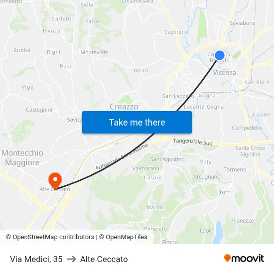 Via Medici, 35 to Alte Ceccato map