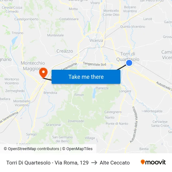 Torri Di Quartesolo - Roma Street, 129 to Alte Ceccato map