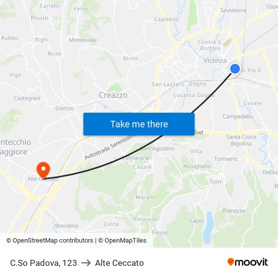 C.So Padova, 123 to Alte Ceccato map