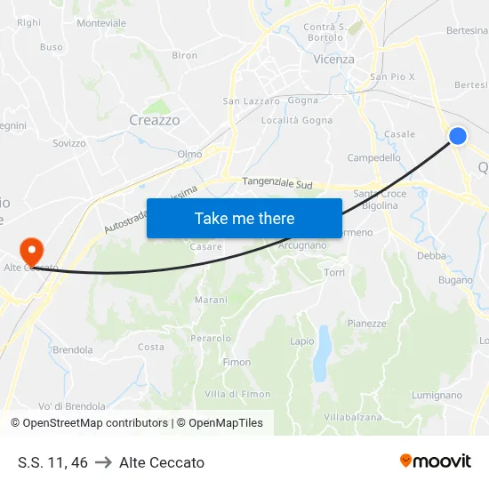 S.S. 11, 46 to Alte Ceccato map