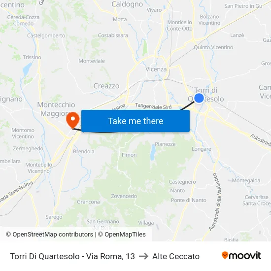 Torri Di Quartesolo - Via Roma, 13 to Alte Ceccato map