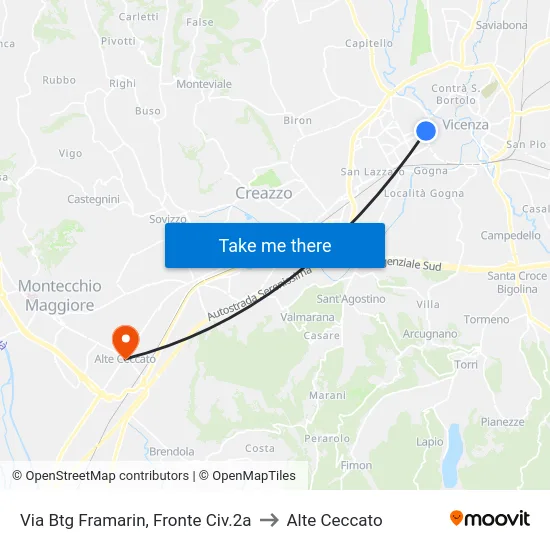 Via Btg Framarin, Fronte Civ.2a to Alte Ceccato map