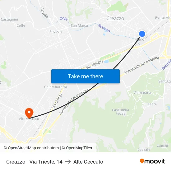 Creazzo - Via Trieste, 14 to Alte Ceccato map