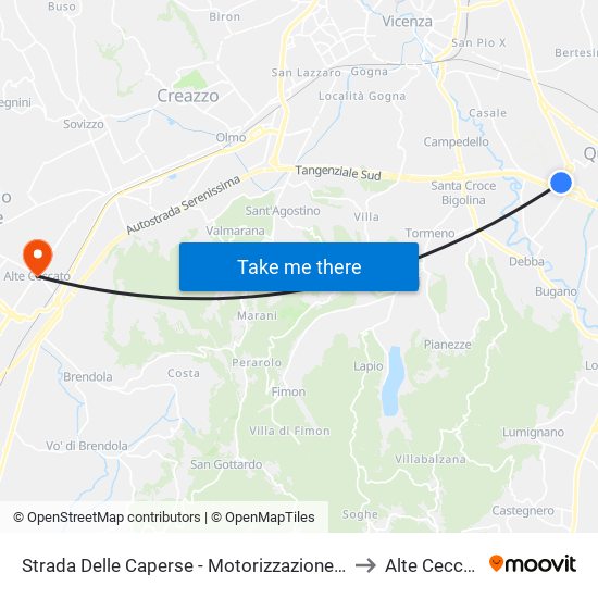 Strada Delle Caperse - Motorizzazione Civile to Alte Ceccato map