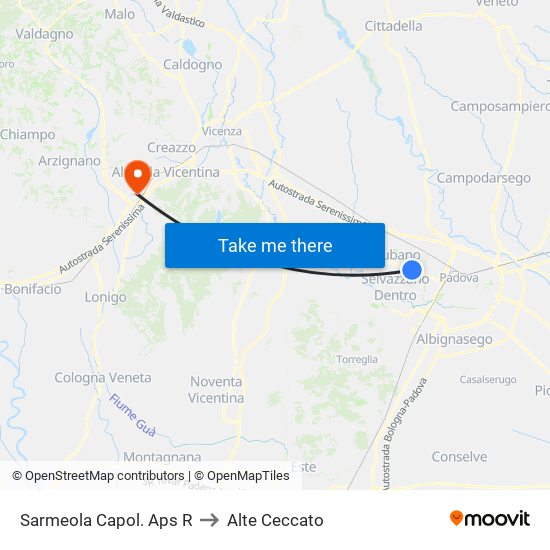 Sarmeola Capol. Aps R to Alte Ceccato map
