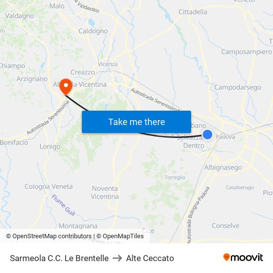 Sarmeola C.C. Le Brentelle to Alte Ceccato map