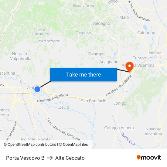Porta Vescovo B to Alte Ceccato map