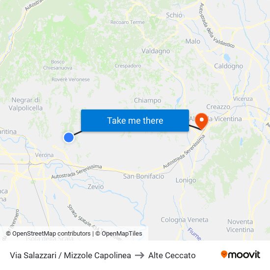 Via Salazzari / Mizzole Capolinea to Alte Ceccato map