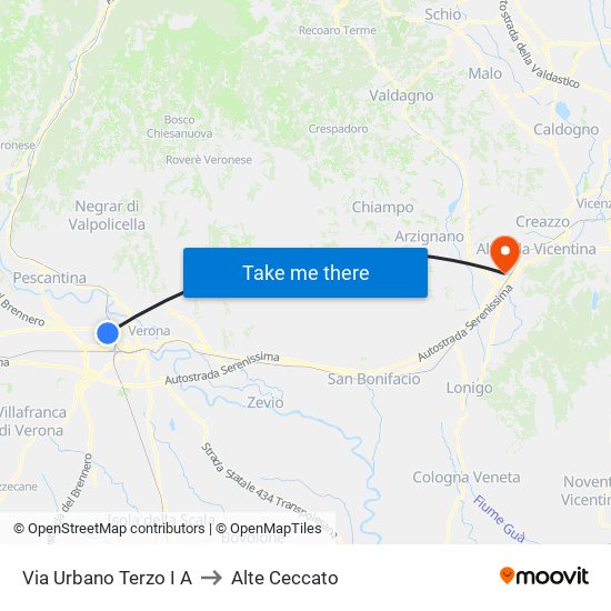 Via Urbano Terzo I A to Alte Ceccato map