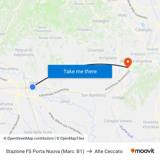 Stazione FS Porta Nuova (Marc. B1) to Alte Ceccato map