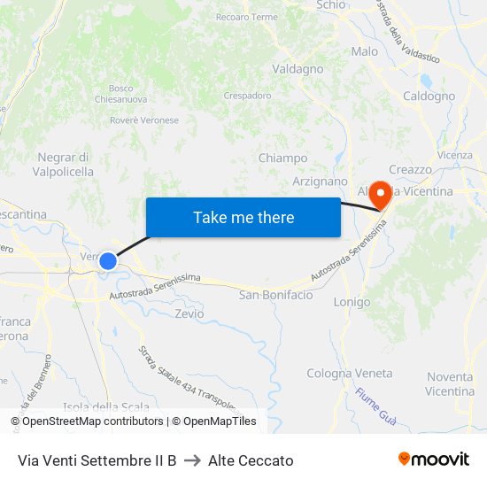 Via Venti Settembre II B to Alte Ceccato map
