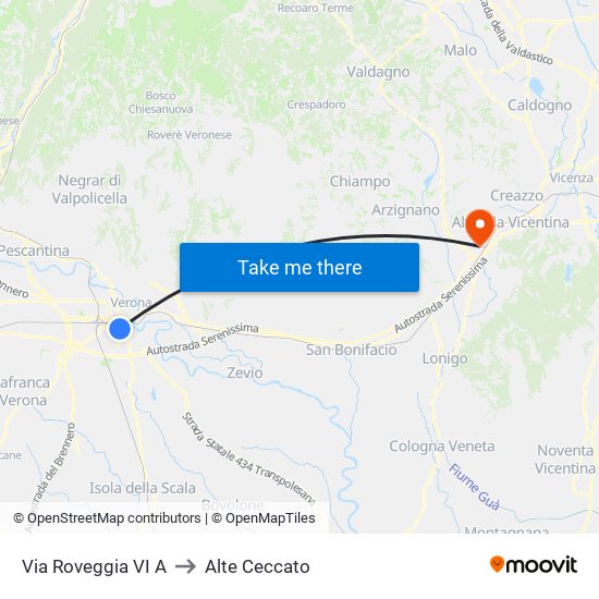 Via Roveggia VI A to Alte Ceccato map
