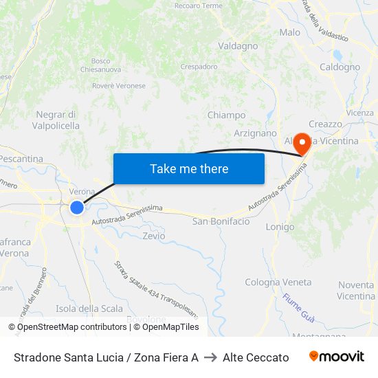 Stradone Santa Lucia / Zona Fiera A to Alte Ceccato map