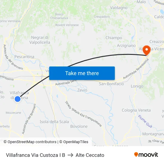 Villafranca Via Custoza I B to Alte Ceccato map