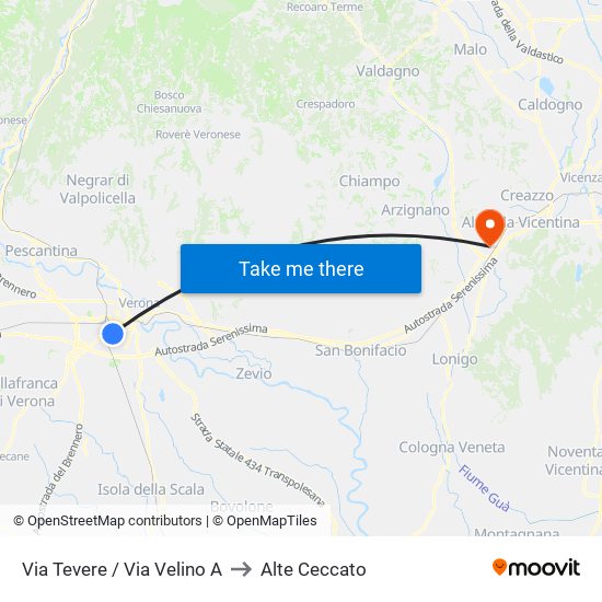 Via Tevere / Via Velino A to Alte Ceccato map