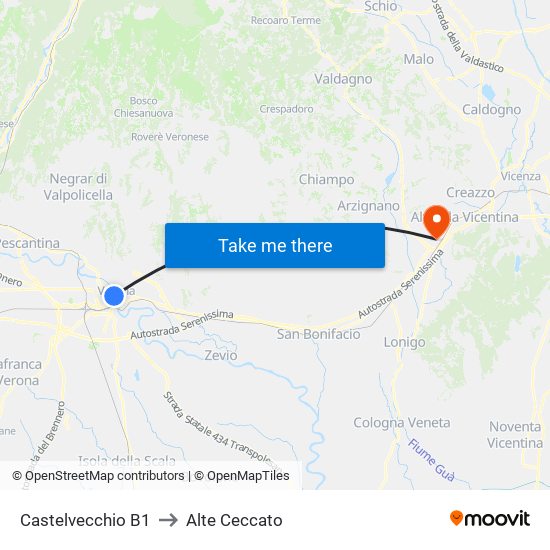 Castelvecchio B1 to Alte Ceccato map