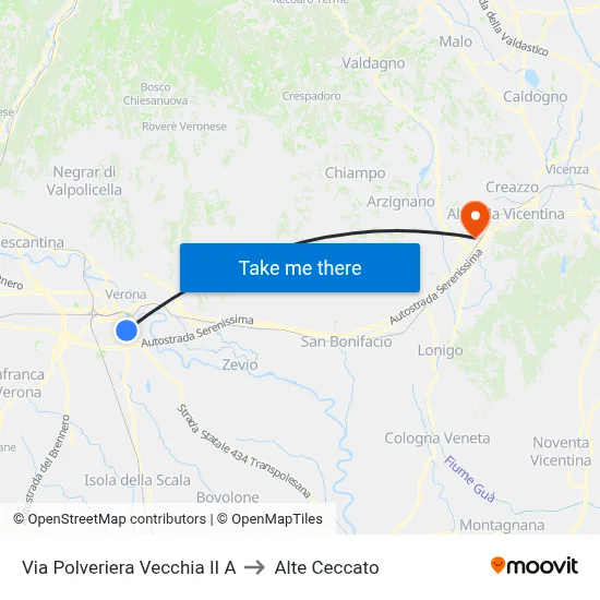 Via Polveriera Vecchia II A to Alte Ceccato map