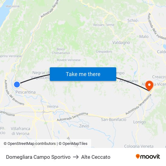 Domegliara Campo Sportivo to Alte Ceccato map