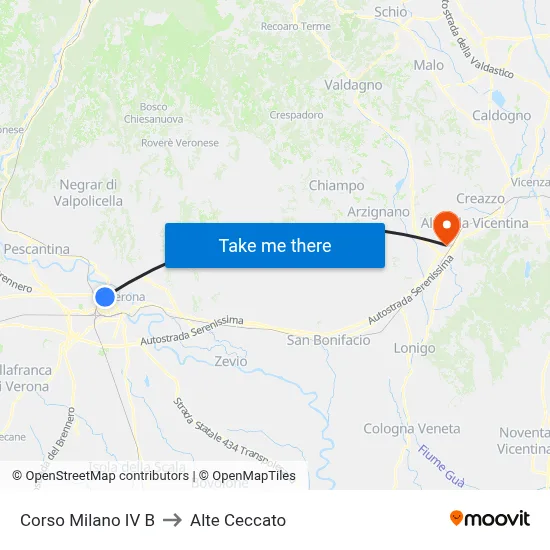 Corso Milano IV B to Alte Ceccato map