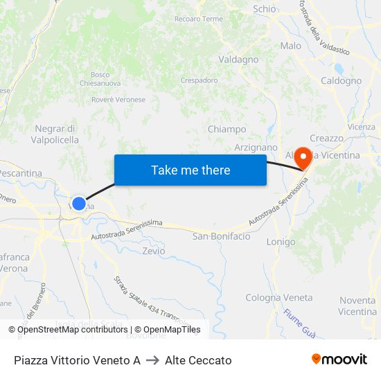 Piazza Vittorio Veneto A to Alte Ceccato map