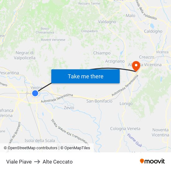 Viale Piave to Alte Ceccato map