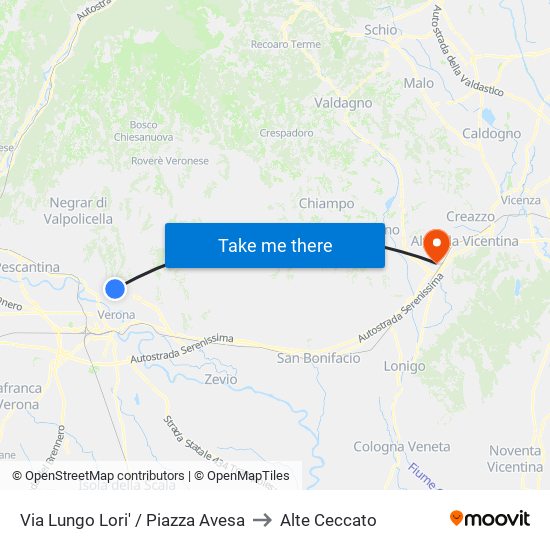 Via Lungo Lori' / Piazza Avesa to Alte Ceccato map