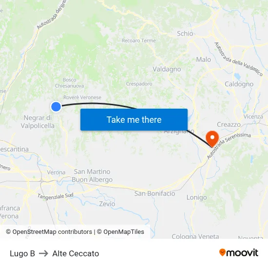 Lugo B to Alte Ceccato map