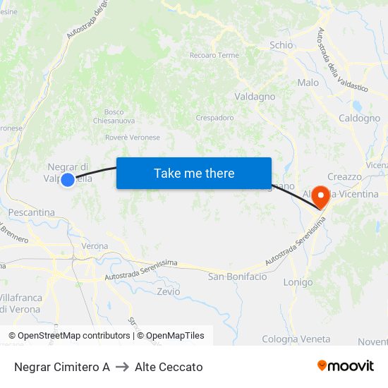 Negrar Cimitero A to Alte Ceccato map