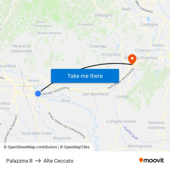 Palazzina B to Alte Ceccato map