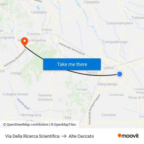 Via Della Ricerca Scientifica to Alte Ceccato map
