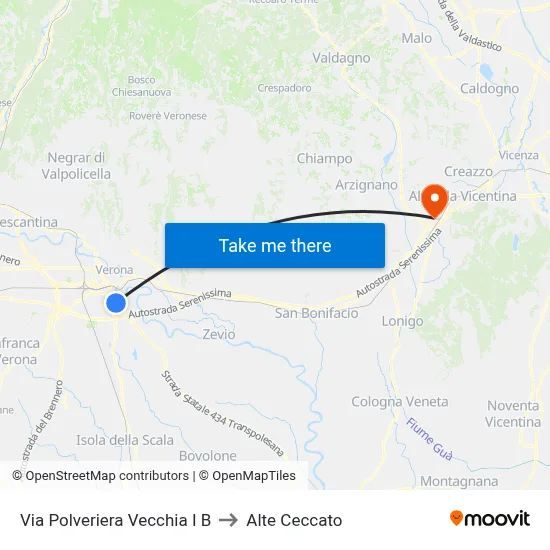 Old Powder Road I B to Alte Ceccato map