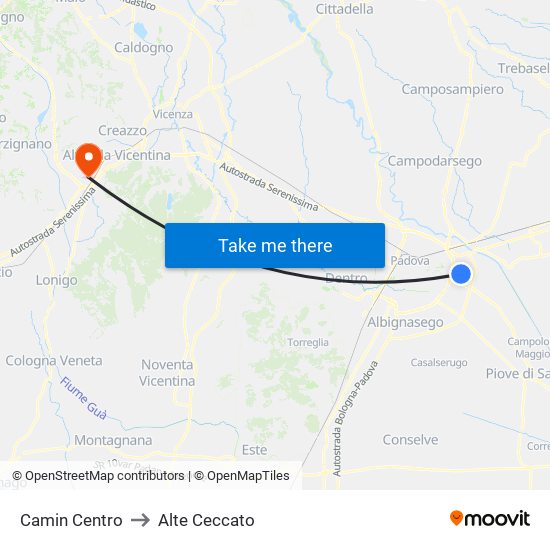 Camin Centro to Alte Ceccato map