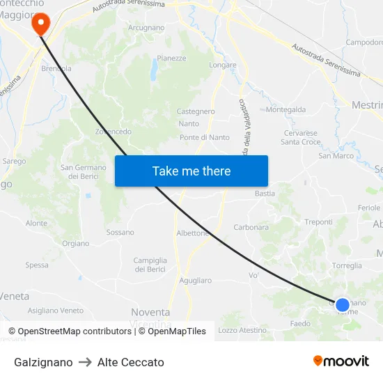 Galzignano to Alte Ceccato map