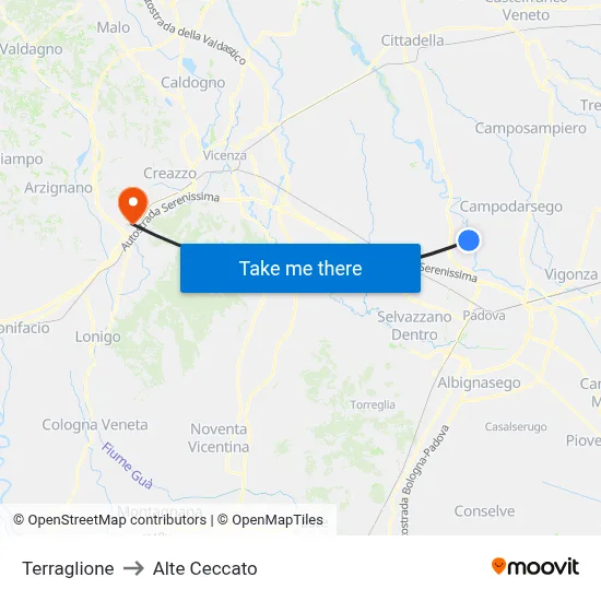 Terraglione to Alte Ceccato map