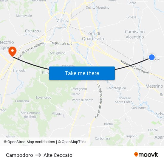 Campodoro to Alte Ceccato map