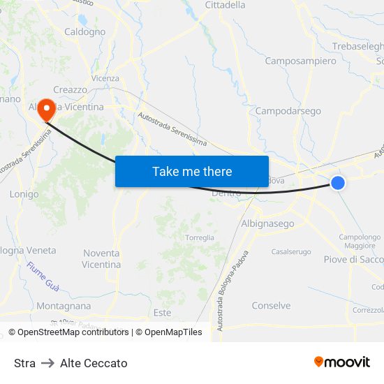 Stra to Alte Ceccato map