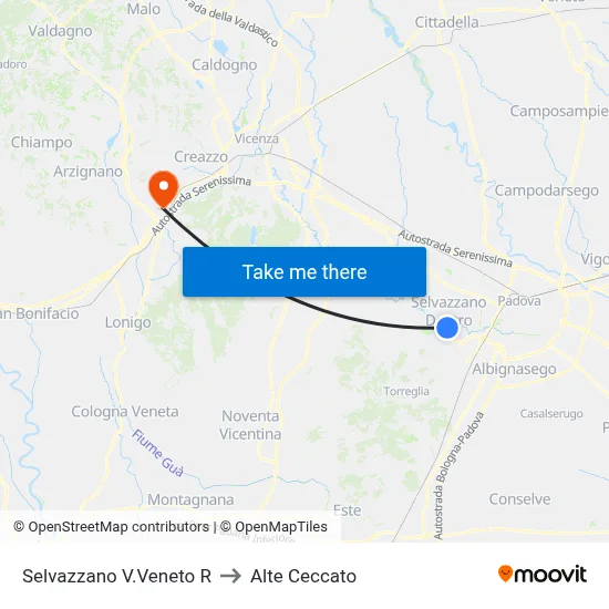 Selvazzano Veneto to Alte Ceccato map