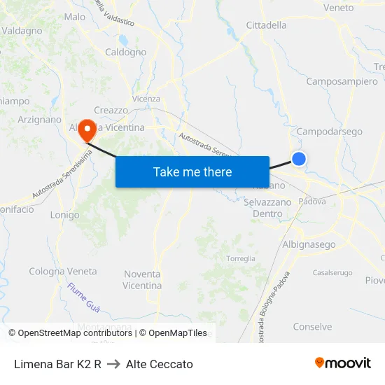 Limena Bar K2 R to Alte Ceccato map