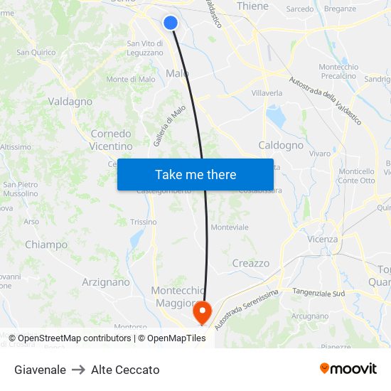 Giavenale to Alte Ceccato map