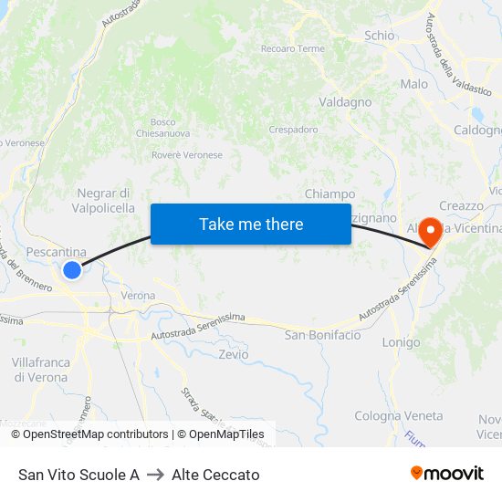 San Vito Scuole A to Alte Ceccato map