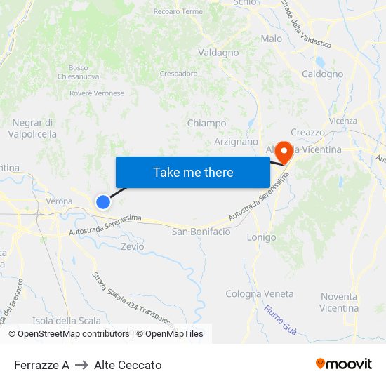 Ferrazze A to Alte Ceccato map