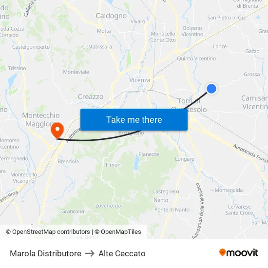 Marola Distributore to Alte Ceccato map
