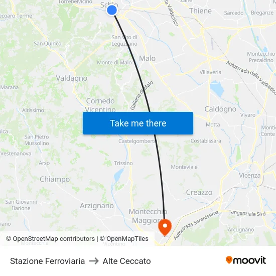 Stazione Ferroviaria to Alte Ceccato map
