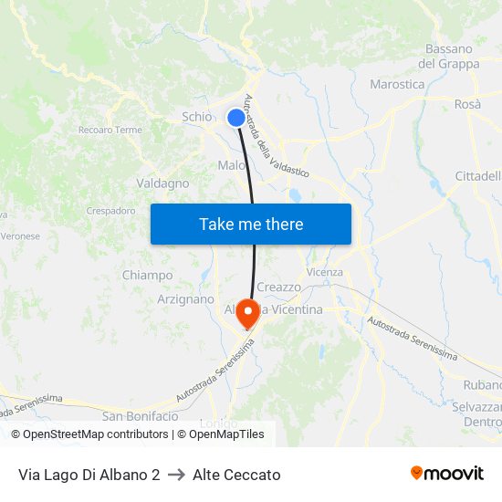 Via Lago Di Albano 2 to Alte Ceccato map