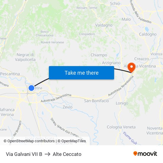 Via Galvani VII B to Alte Ceccato map