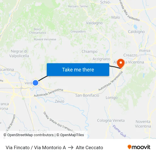 Fincato Street / Montorio Street A to Alte Ceccato map