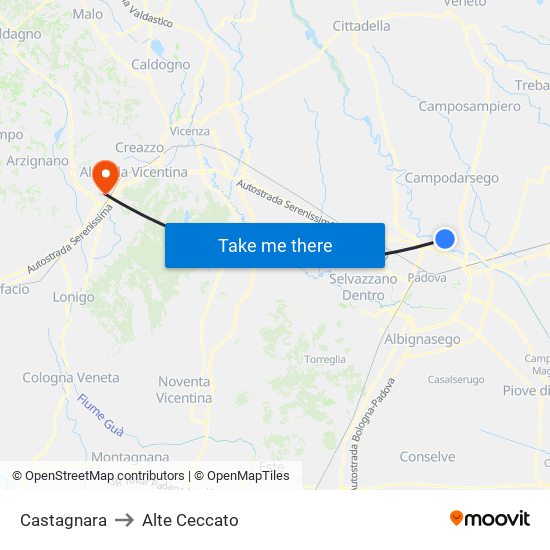 Castagnara to Alte Ceccato map