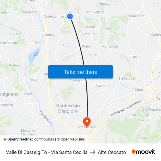 Valle Di Castelg.To - Via Santa Cecilia to Alte Ceccato map