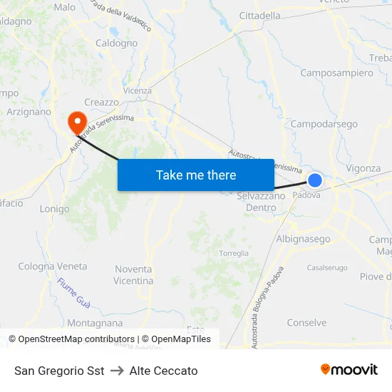 San Gregorio Stop to Alte Ceccato map