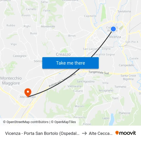 Vicenza - Porta San Bortolo (Ospedale) to Alte Ceccato map
